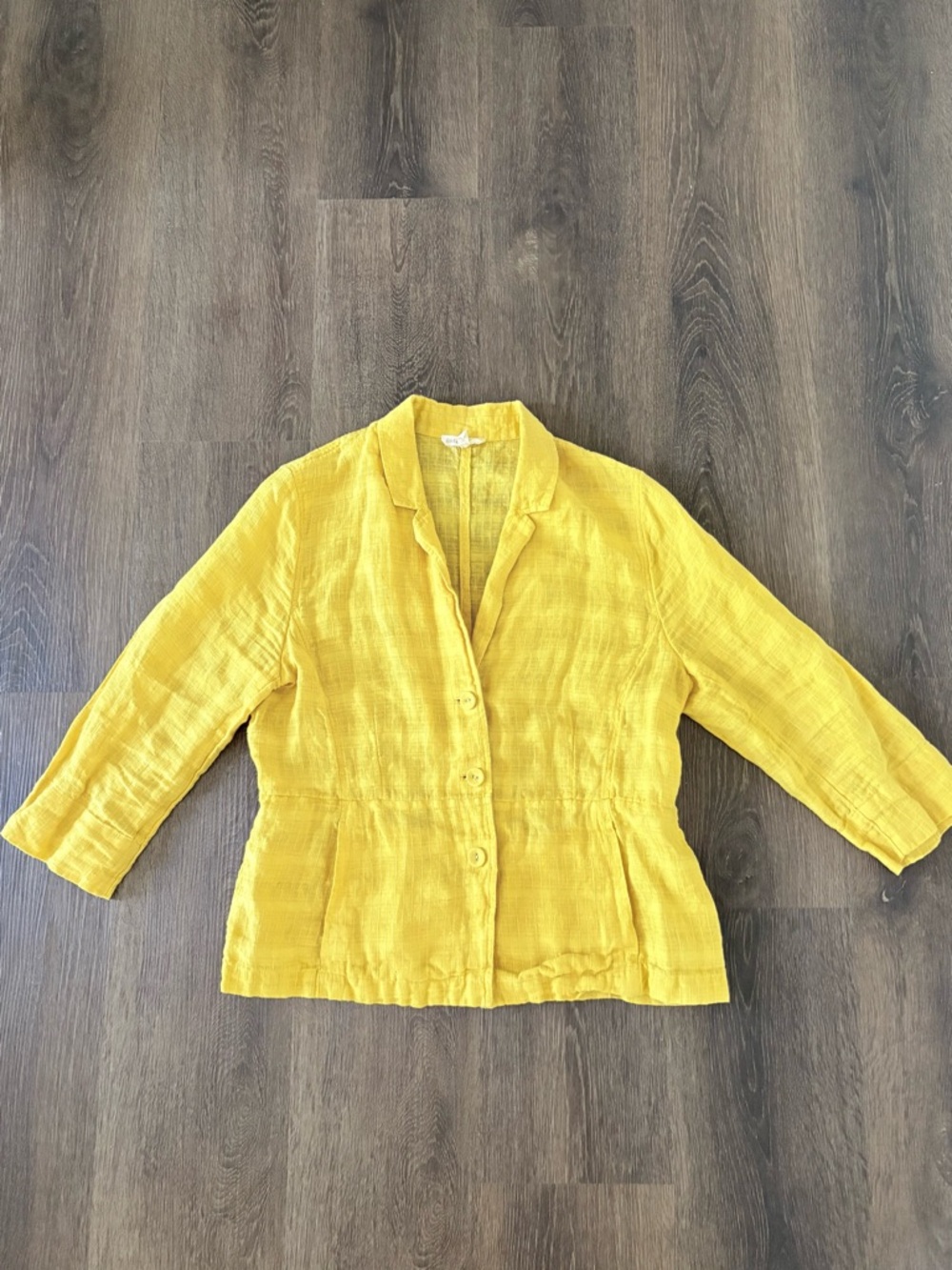 Eileen Fisher 100% Organic Linen Blazer Jacket M Yellow Career Lagenlook Minimal